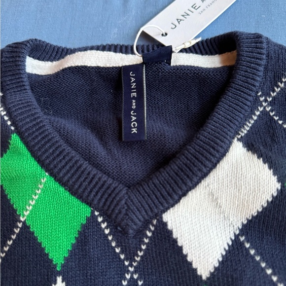 Janie and Jack Navy and Green Sweater Vest with White Trim - Picture 3 of 4